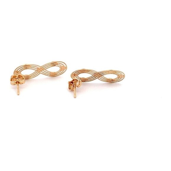 18K Gold Earrings Infinity Post White Yellow Gold 2.12 grams - Picture 5 of 13